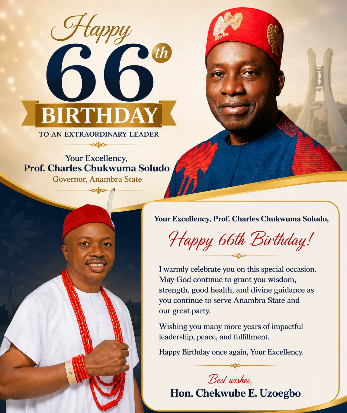 Hon. Chekwube E. Uzoegbo Celebrates Governor Soludo on His 66th Birthday