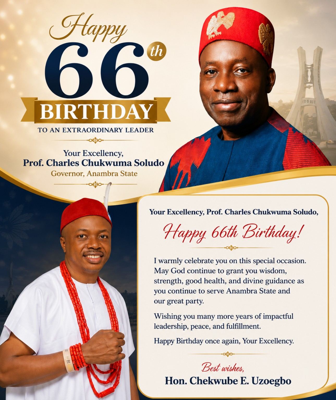 Hon. Chekwube E. Uzoegbo Celebrates Governor Soludo on His 66th Birthday